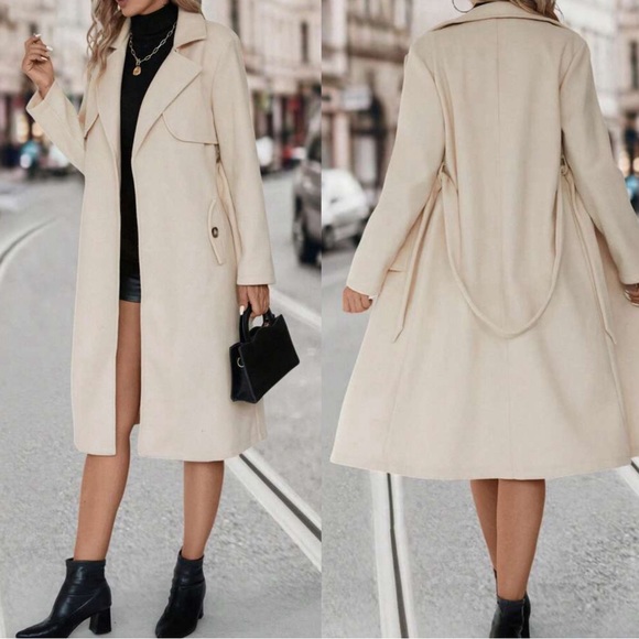 Classic Beige wide collar jacket trench Coat - Picture 2 of 3